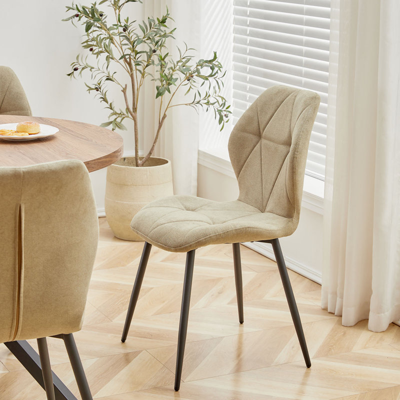 Modern Simple Round Solid Wood Dining Table Set - Set Of 4 Diamond Pattern Velvet Dining Chairs - Metal Legs - For Living Room/Bedroom