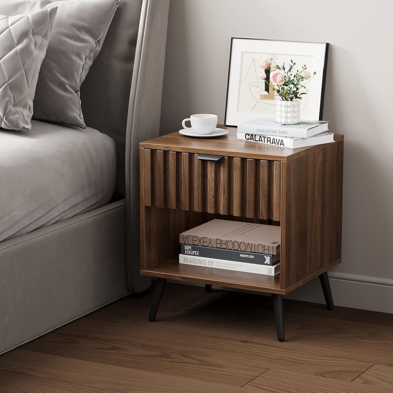 Walnut Groove Bedside Table