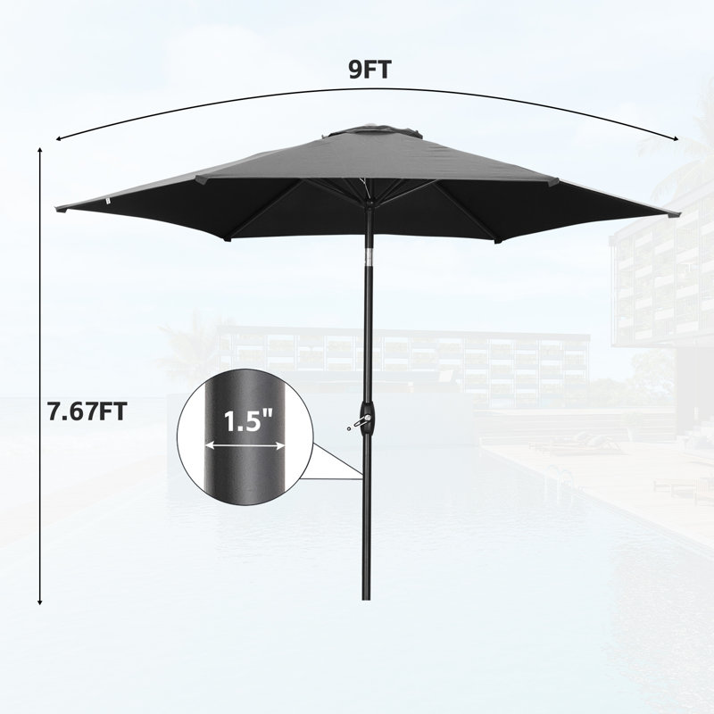 Parasols d'extérieur 9 pi avec inclinaison et manivelle, Noir