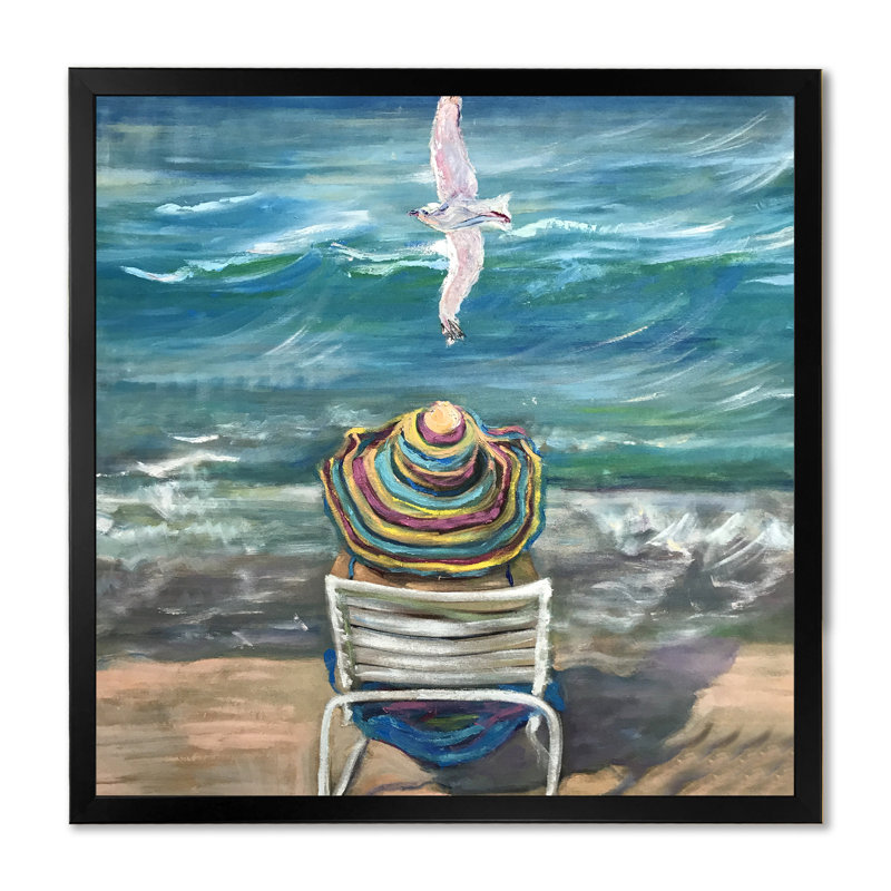 " Dreaming On Ocean Waves Beach ", Black Picture Framed, 30" H x 30" W