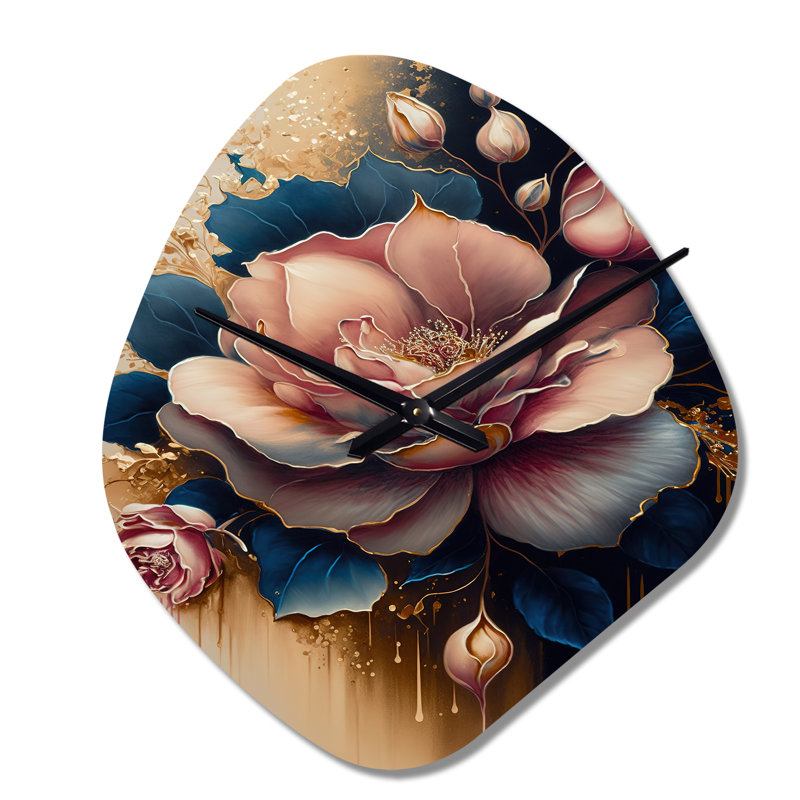 Horloge asymétrique en métal Decadent Pink and Blue Roses III - Rose, Petit