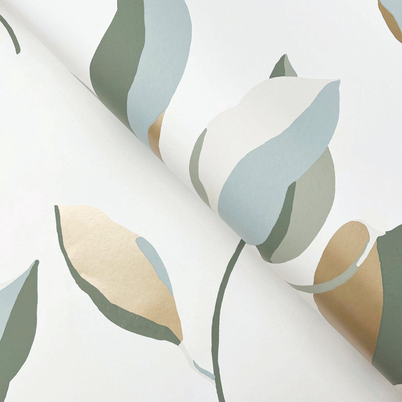 Papier peint brossé neutre et doré, Minéral / olive