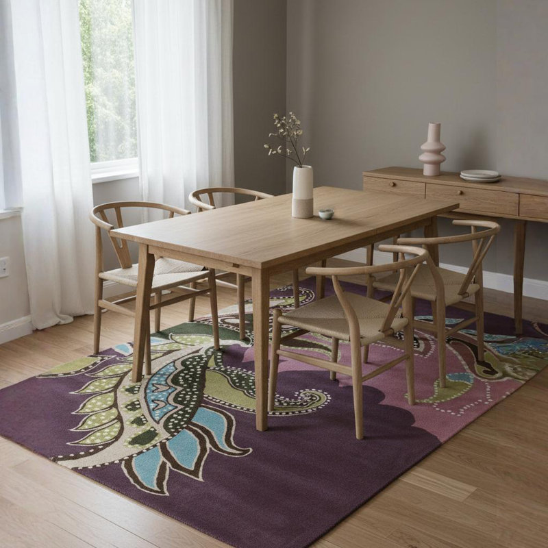 Arae Authentic Hand-Tufted Handmade Eggplant Purple, Lime Green, Teal Blue, Gray & Cream Modern Bohemian Oversized Paisley Wool Area Rug