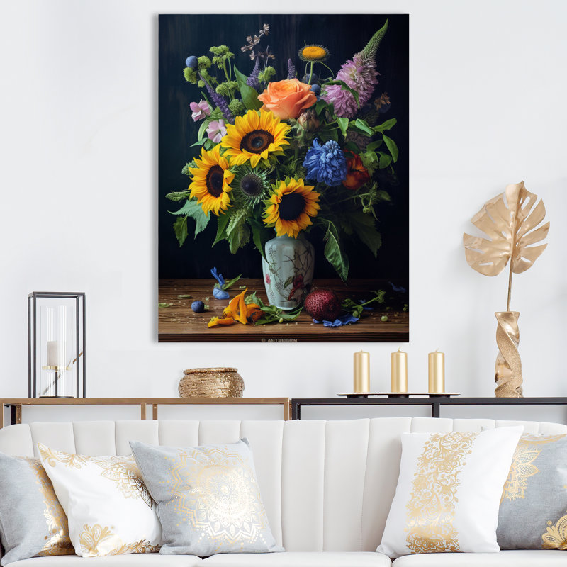 «Blossoming Sunflower Bouquet» avec impression sur toile, H 40 po x l 30 po x P 1,5 po, Toile tendue