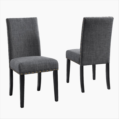 Biony Fabric Dining Chairs with Nailhead Trim, Set of 2, Gray