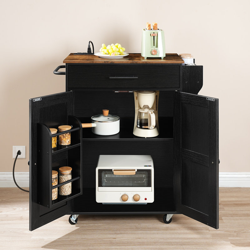 Laimondas 34.3" Kitchen Island with Storage and Power Outlet, Rustic Brown/Black