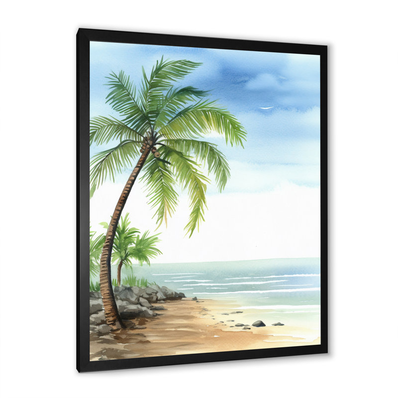 Palmier à la station balnéaire I sur toile, Cadre simple noir, H 32 po x l 16 po x P 1 po