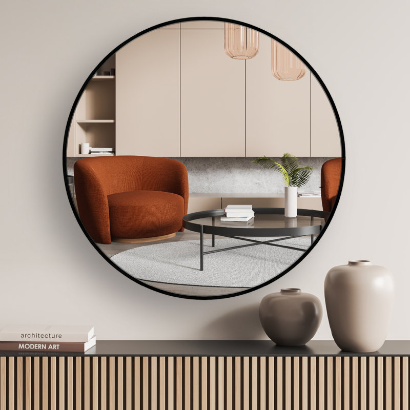 nielsen Jaron Round Wall Mirror, Aluminium, 80 cm H x 80 cm W, Black