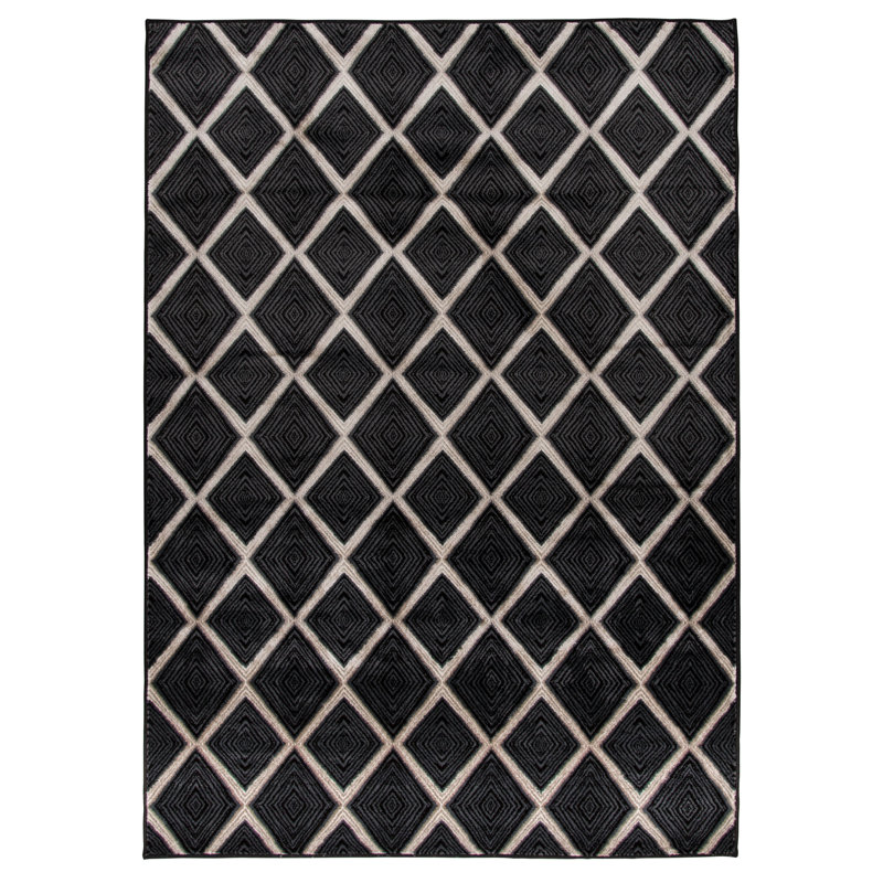 Caden Ebony Trellis Indoor Area Rug, Rectangle 7'3" x 10'10", Gray/Black/White