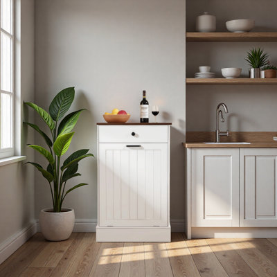 Armoire à poubelle inclinable, armoire à poubelle cachée en bois avec tiroir, armoire à ordures autoportante pour la cuisine, armoire à linge de ferme de 10 gallons pour la cuisine, le salon