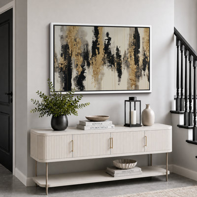 Black Gold Abstract Design Art - Pictures Extra Large Framed Canvas Print Wall Art