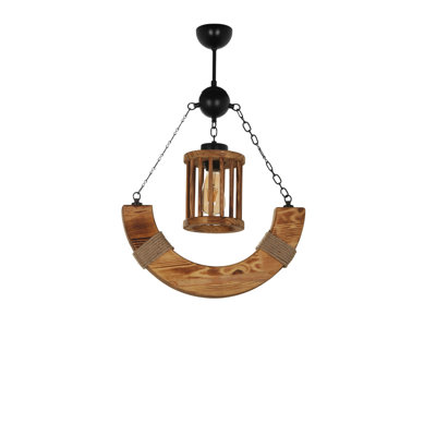Luminaire suspendu cylindrique unique à 1 lumière avec accents en bois Anwen