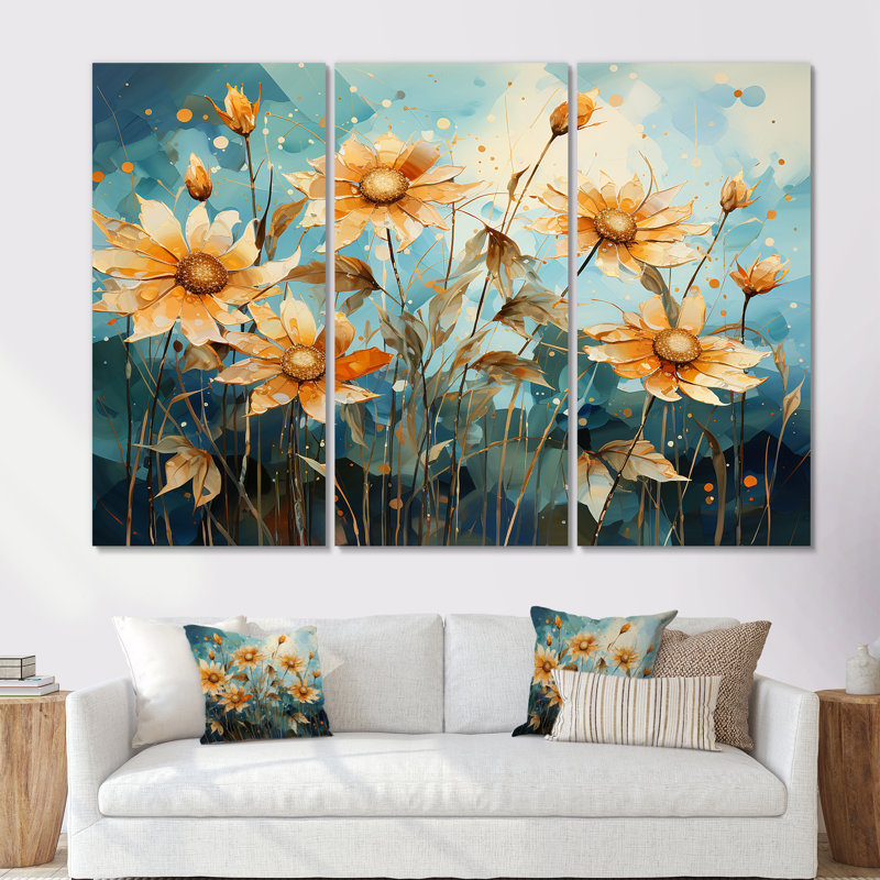 Rêves de tournesols surréels surréels - ensemble de décorations murales tournesols, Toile tendue, H 40 po x l 60 po x P 1 po