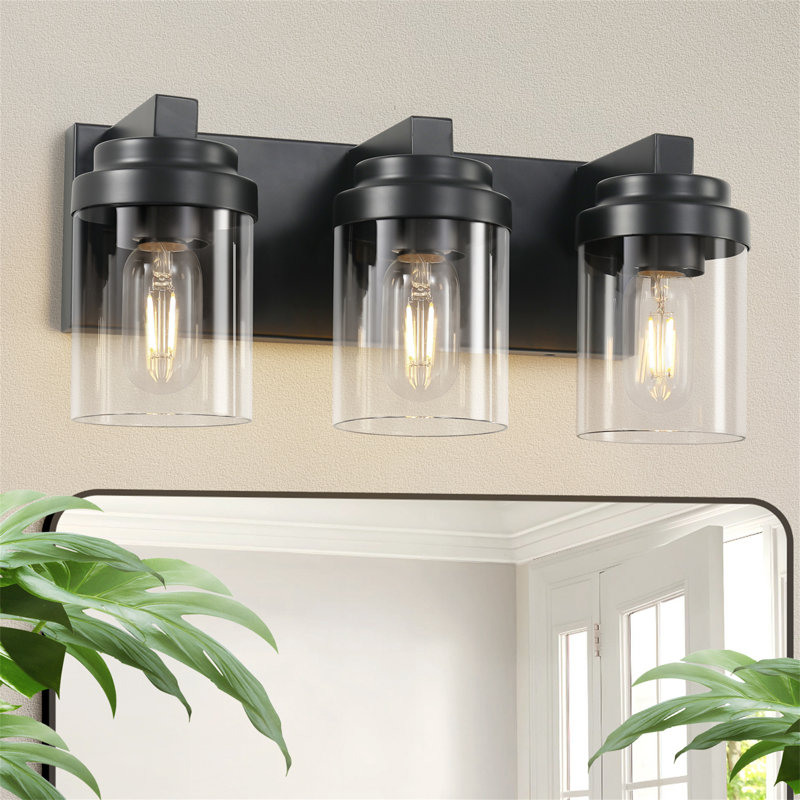 15.7 In. 3-Light Matte Black Wall Sconce With Clear Glass Shade, 6.90" H x 15.70" W x 6.7" D, 3