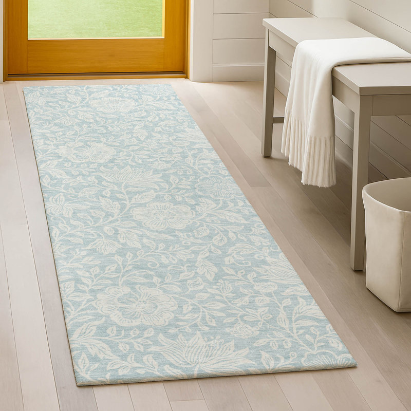 Tapis floral intérieur / extérieur lavable à la machine Chantille ACN2572, Ciel, Tapis de couloir 2 pi 3 po x 7 pi 6 po