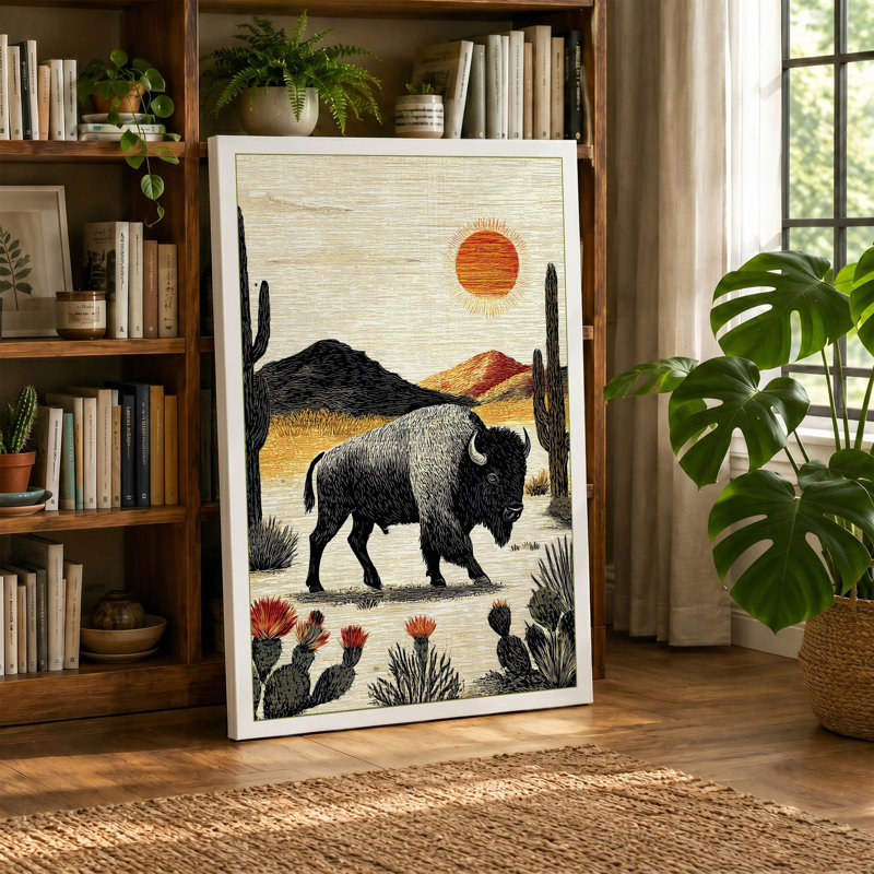 Bear In Desert Solitude Rustic - Print, 30x20 - 76.2 x 50.8 cm, Taupe Border