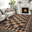 Tapis lavable à motif quadrillé moderne noir et brun, 152 x 213 cm, idéal pour le salon, la chambre ou la salle à manger. Doux au toucher lin, à poils courts, pliable, avec envers antidérapant en TPR, résistant aux taches et facile d'entretien.