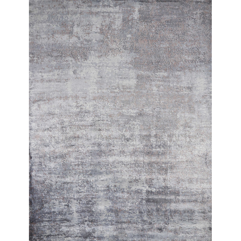Tapis abstrait gris clair tissé à la main, Rectangle 8 pi 6 po x 11 pi 6 po