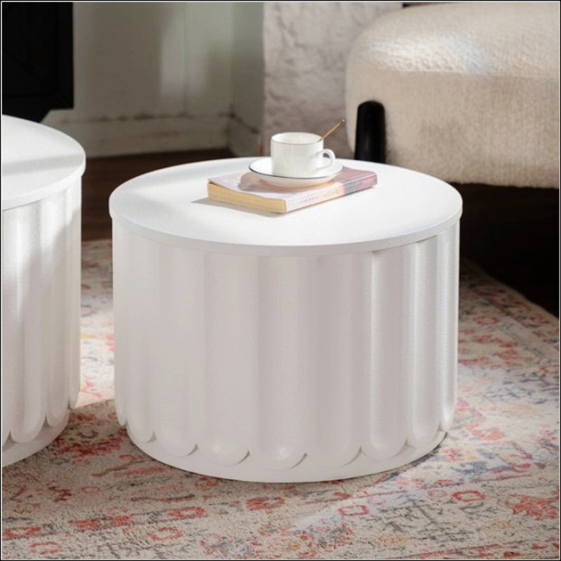 Ensemble de tables de rangement rondes blanches avec couvercle escamotable