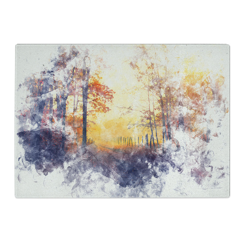 Tempered Glass Woodland Path in Poland Watercolour Chopping Board, 20 cm x 28.5 cm