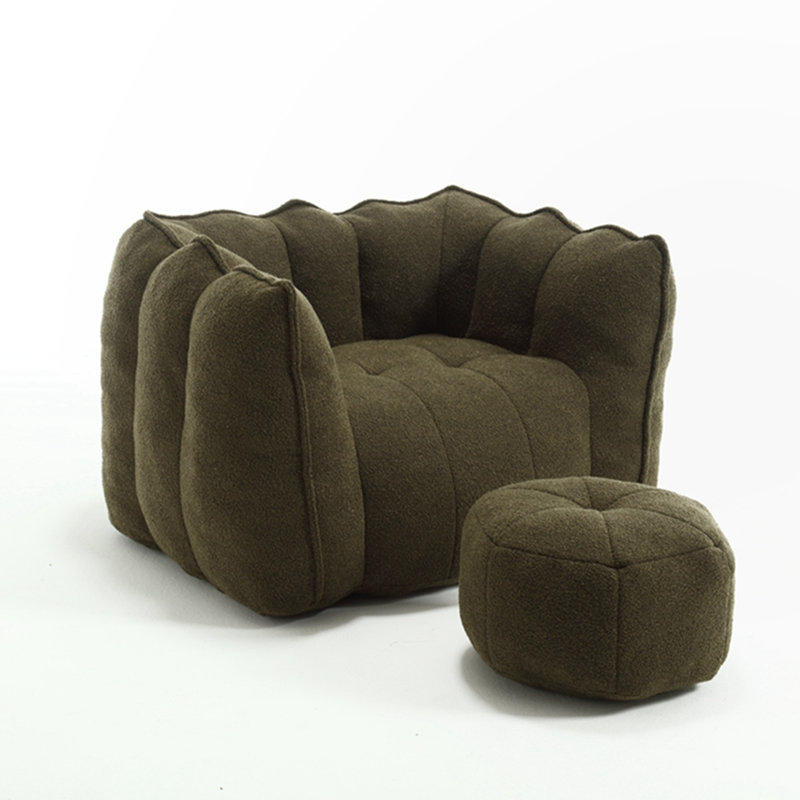 Canapé-lit carré confortable avec repose-pieds, Chenille vert olive, H 26 po x l 42,5 po x P 33,5 po