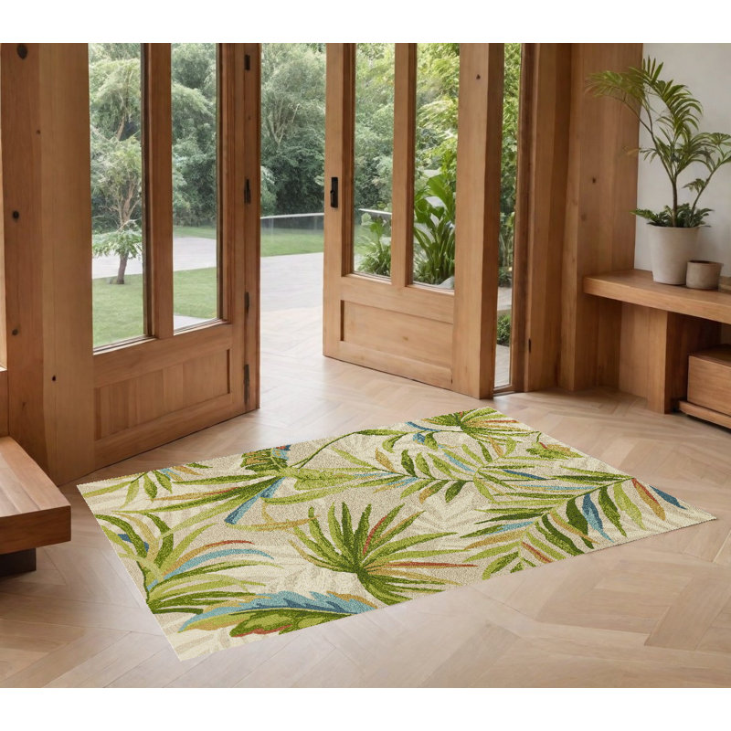 Bigley Sand Botanical Leaves Hand Tufted Area Rug, Rectangle 3'3" x 5'3"