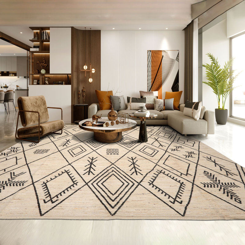 Tapis tribal afghan marocain en laine noué à la main ivoire 10 pi 6 po x 13 pi 10 po