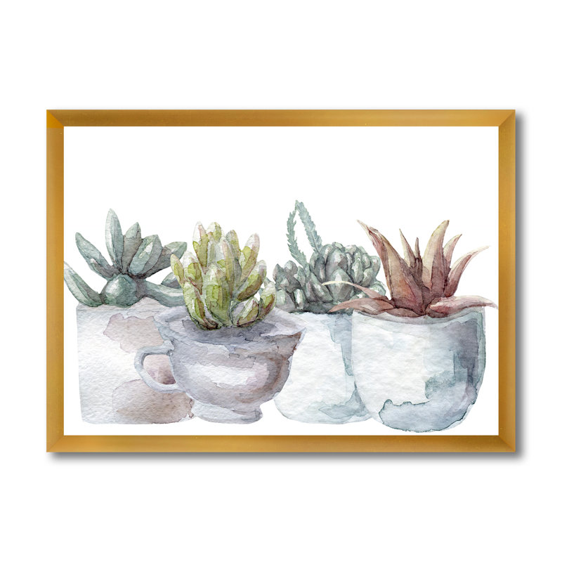 «Cactus and Succulent House Plants IV», reproduction sur toile encadrée, H 16 po x l 32 po x p 1 po, Encadrement doré