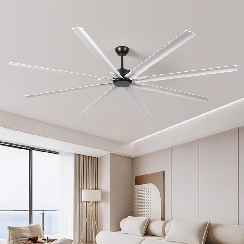 8 Durable Aluminum Double-Layer Blades Large Ceiling Fan, 96"  Ceiling Fan with Light and Remote Control, 6-Speed Noiseless Reversible DC Motor