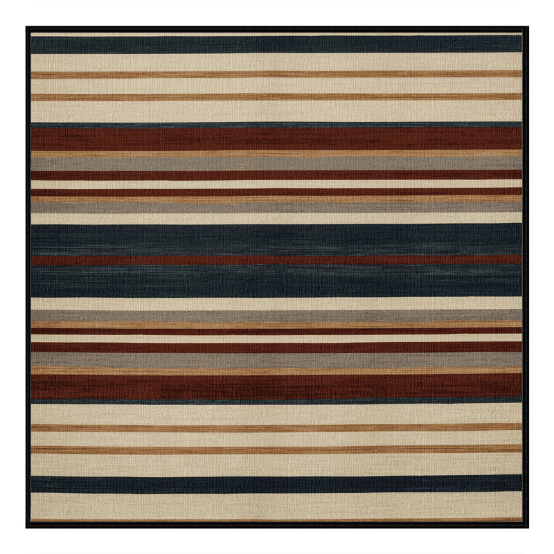 Washable Canyon Cream Striped Area Rug, Square 6'