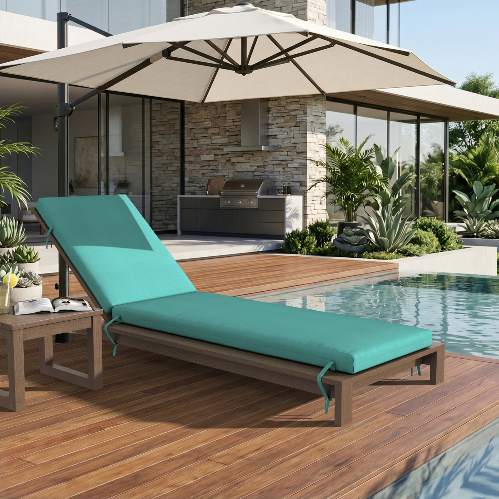 Lani Sunbrella Outdoor Chaise Lounge Cushion, 21" W x 78" D, Sunbrella Bliss Breeze