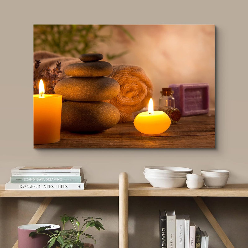 «Zen Pilates Tropical Plant Massage Stone Candles Yoga Nature», reproduction sur toile, H 24 po x l 36 po x P 1,5 po