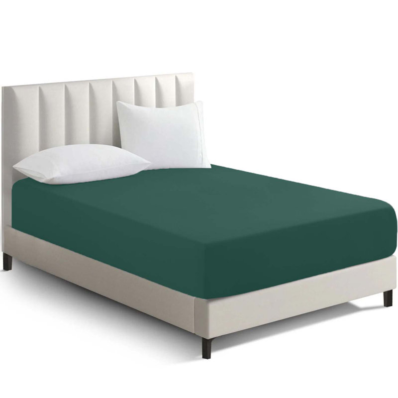 Super Luxury Microfiber 25 cm Plain Fitted Sheet , Double (4'6), Green