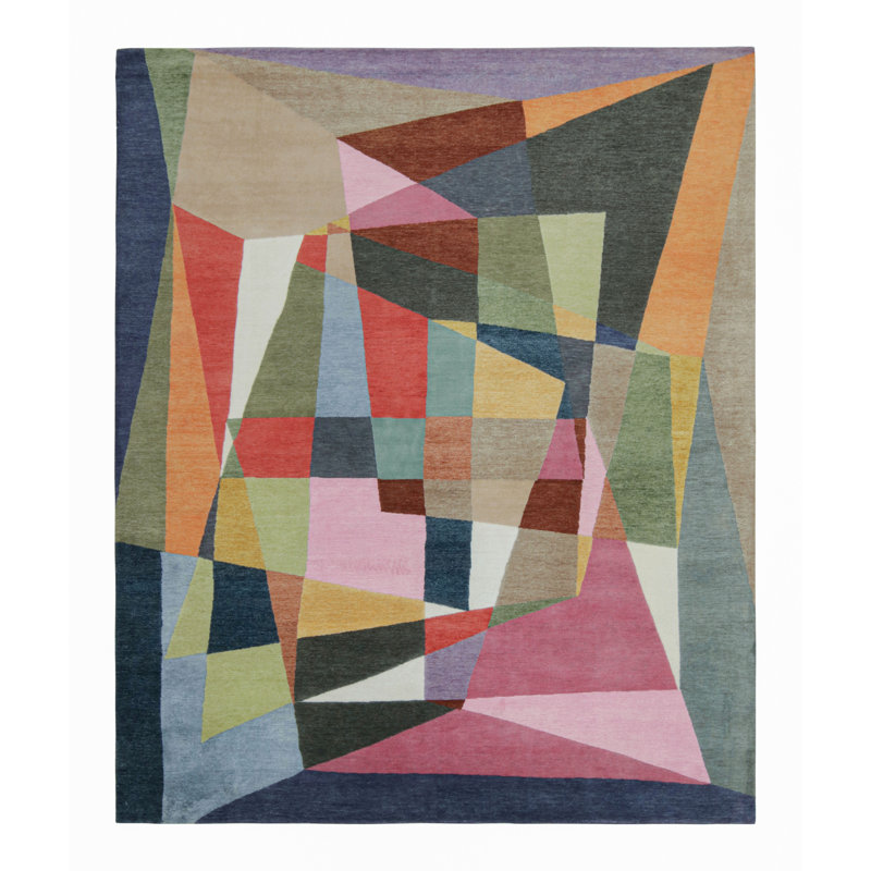 Hand Knotted Geometric Area Rug, Rectangle 6' x 9'