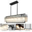 40'' 6-Light Black Linear Chandelier with Water Ripple Textured Glass Panels – Industrial Pendant Lighting for Kitchen Island & Dining RoomIsland Living Room Rectangular Lighting-1210933509