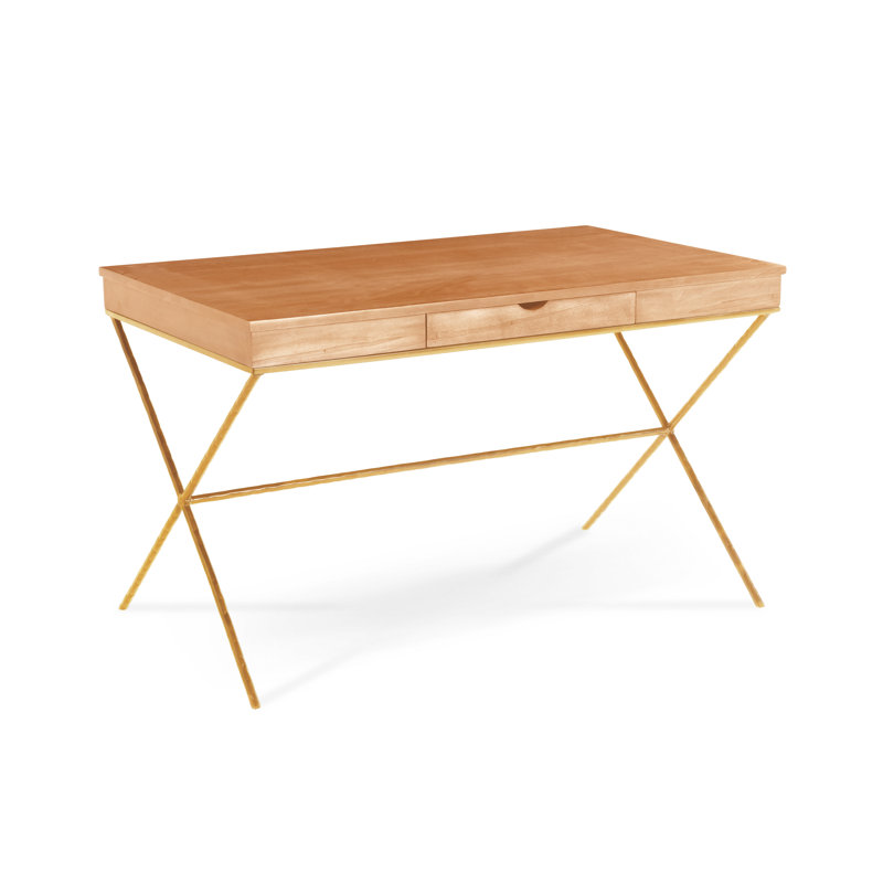 Bureau debout en bois massif Abbott, Or toscan, Couche transparente