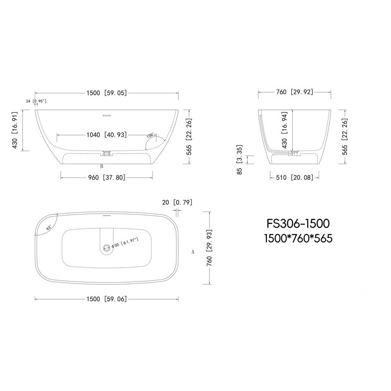 Baignoire autoportante 59 po en blanc mat pour une personne