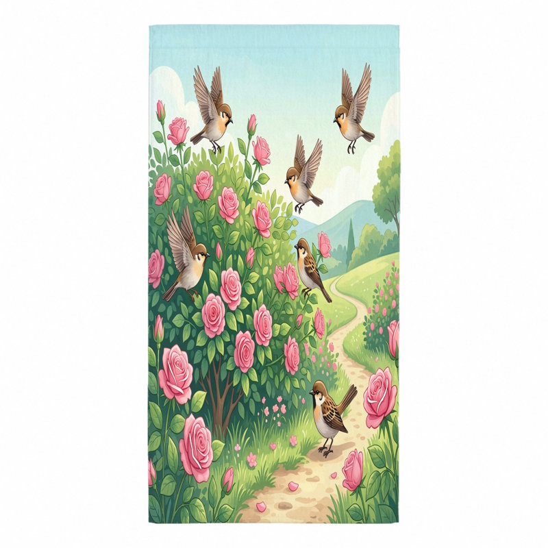 Serviette de plage 1 pièce charmante oiseaux et roses roses, style aquarelle, microfibre, parfaite pour, piscine, voyage, unisexe
