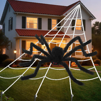 Spider Webs Halloween Decorations Set Spider Web 59" Giant Fake Spider for Outdoor Halloween Decorations with Stretch Cobweb, halloween Party Supplies for Indoor Home Yard Haunted House Décor