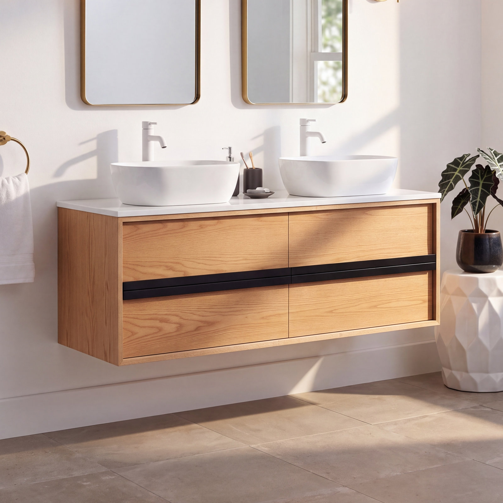 Sintra 55" Eucalyptus Double Bathroom Vanity, Whitewash