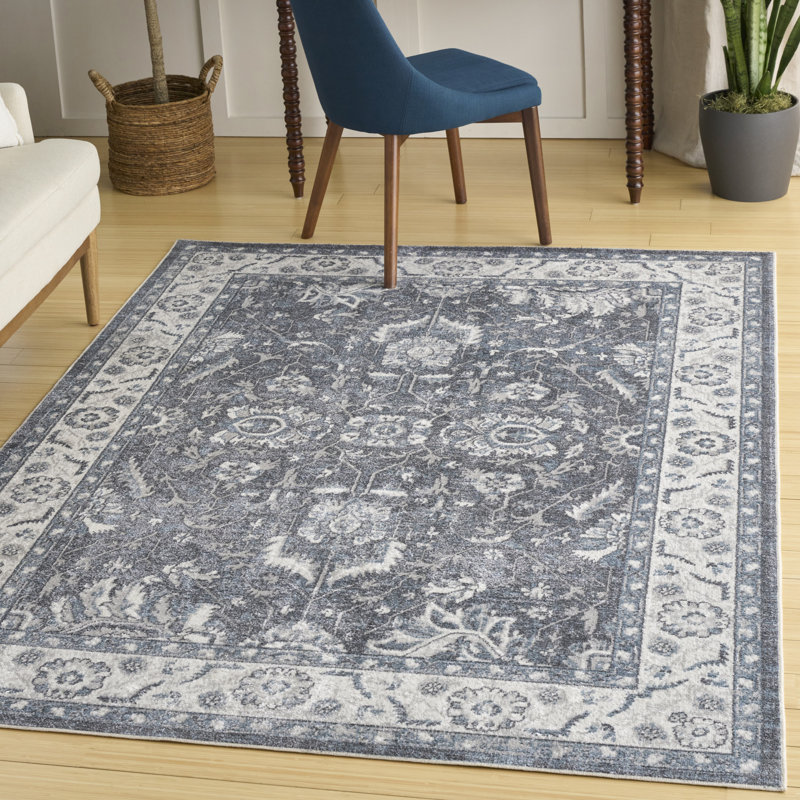  Astra Machine Washable 4' x 6' Slate Vintage Indoor Rug, Rectangle 4' x 6'