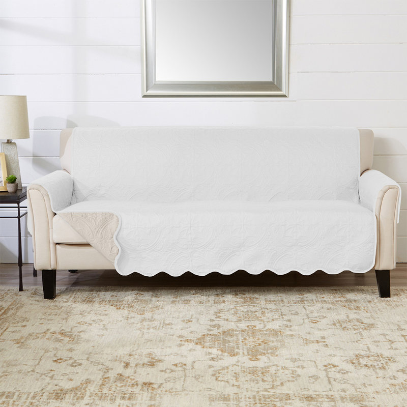 Medallion Reversible Sofa Pet Furniture Protector Slipcover, 0.5" H x 118" W x 75" D, White/Sand