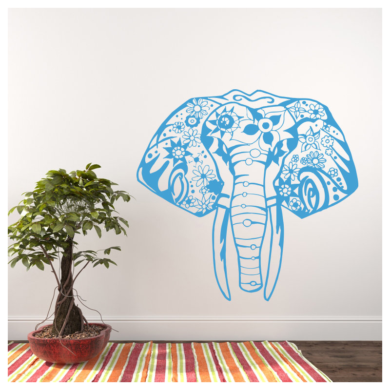 Décalcomanie murale éléphant yoga Litton, Bleu givré