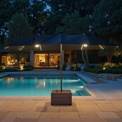 14.5 Ft X 8.5 Ft Rectangular Lighted Market Umbrella With Base And Square Coffee Table