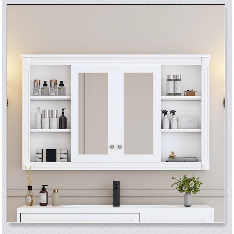 Armoire de toilette murale de 47 pouces avec tablette réglable et tablettes ouvertes, espace de rangement spacieux pour la vie moderne
