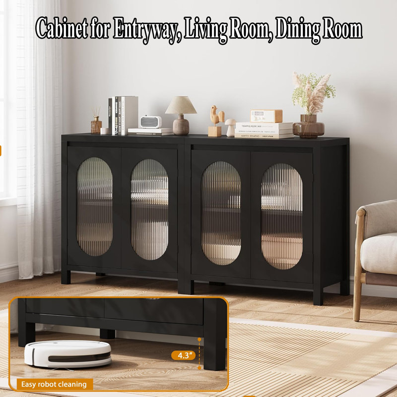 Buffet noir moderne avec portes en verre