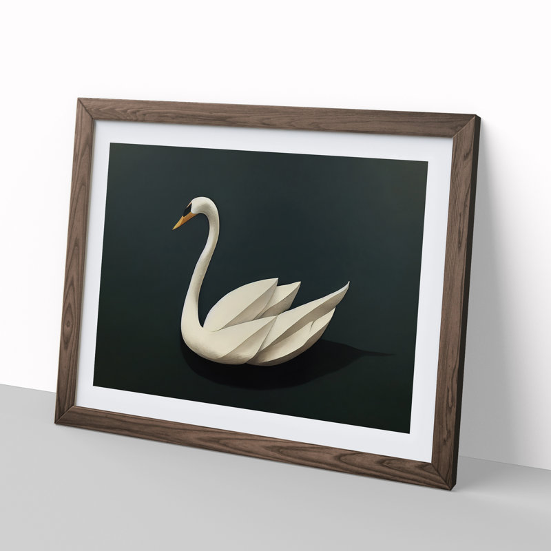 Intense Swan - Framed Print, 25cm H x 34cm W x 2cm D, Walnut