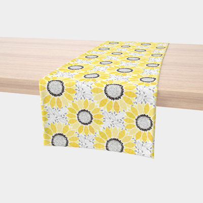 Table Runner, 100% Cotton, 16X108", Abstract Sunflowers