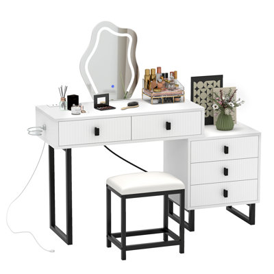 Tiroirs de maquillage avec miroir lumineux à DEL, tabouret et prises USB