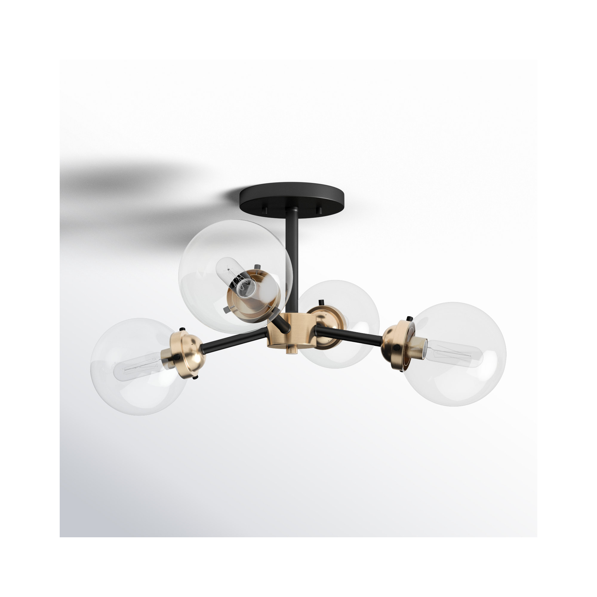 Blevins Glass Semi Flush Mount, 10.5" H x 20" W x 20" D, Black